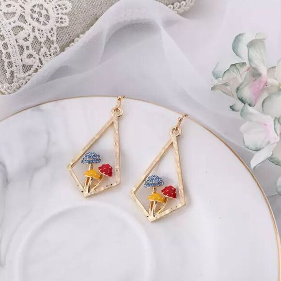 New Cute Mushroom Dangle Colorful Earrings - Picture 1 of 2